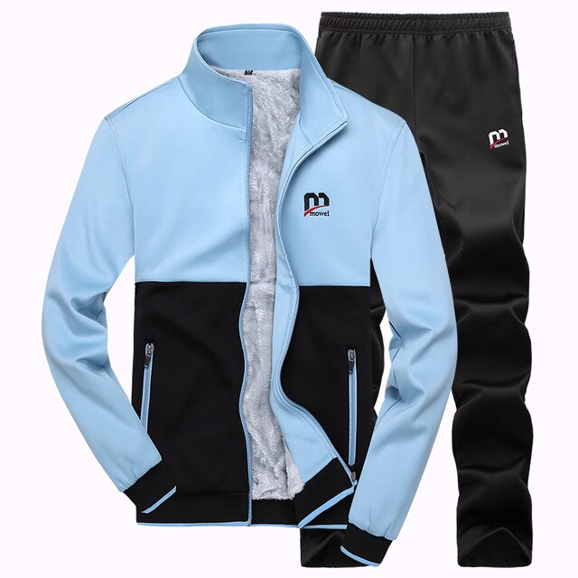 Sport Pak Mannen Winter Double-Side Velet Twee-Stuk Trainingspak Joggingpak Warm Running Set Mannen Outfit Sportwear Mannen Kleding: TZ214 Blue / 3XL