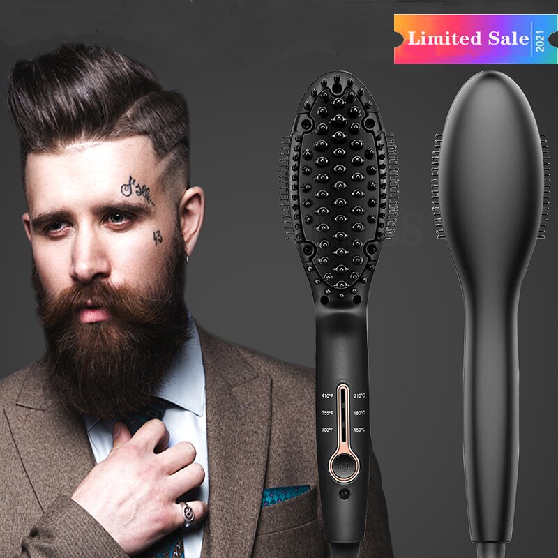 Cepillo alisador de barba para hombres, peine eléctrico para alisar el cabello, estilismo rápido
