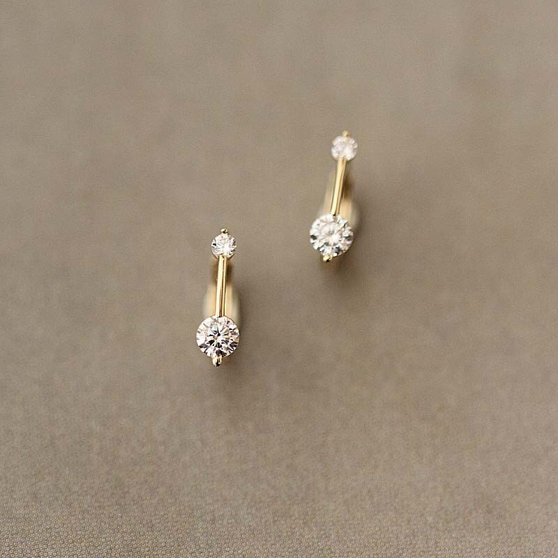 9K or pur boucle d'oreille Simple zircon i-forme barre verticale forme oreille anneau oreille os mignon sauvage femme fille or oreille bijoux: One pair 7.5mm