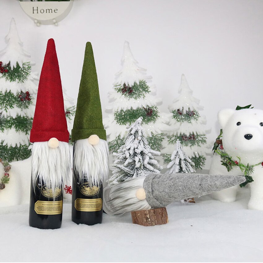Jul vin flaska toppers dekorativa svenska gnome vin flaska topper lock för hem juldekoration