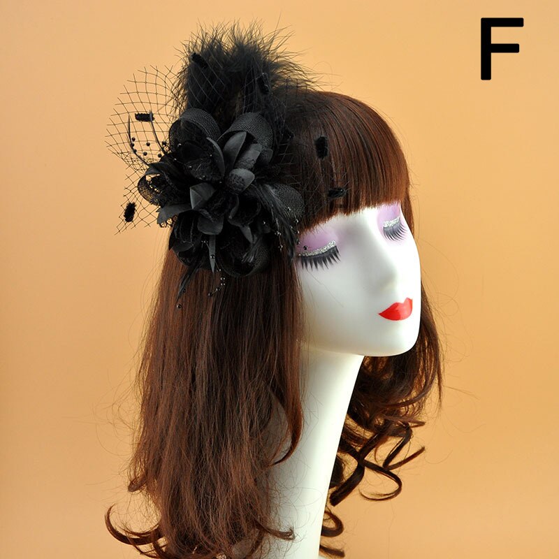 Mode Mesh Fascinators Hoed Vrouwen Wedding Cocktail Thee Party Solid Bloem Veer Tovenaar Hoofddeksels Bruids Haaraccessoires: F