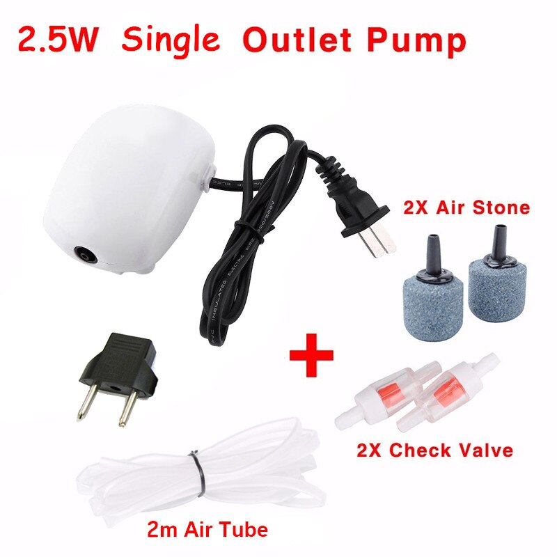 220V Aquarium Luchtpomp Ultra Stille Aquarium Zuurstof Waterpomp Enkele Dubbele Outlet Luchtpomp Aquarium Accessoires Compressor ta: 2.5W YG-9001 set