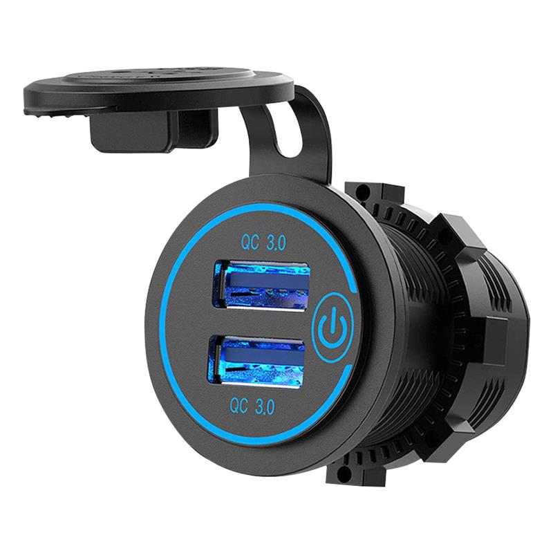 12V-24V USB Outlet Dual USB Car Charger Waterproof Cigarette Lighter Socket Mount Power Adapter 5V 3.1A for Car Marine Boat D5: Blue