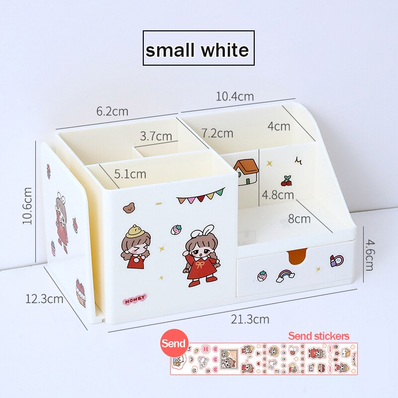 Soporte para cajones y bolígrafos de gran capacidad para estudiantes, caja de papelería creativa 2 en 1, organizador de escritorio multifuncional, soporte tipo libro: small white