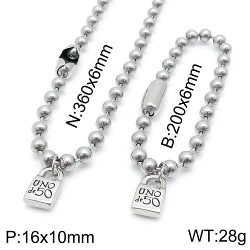 femmes hommes couleur argent or acier inoxydable serrure ronde clé Uno 50 boule perle Bracelet collier ensembles de bijoux