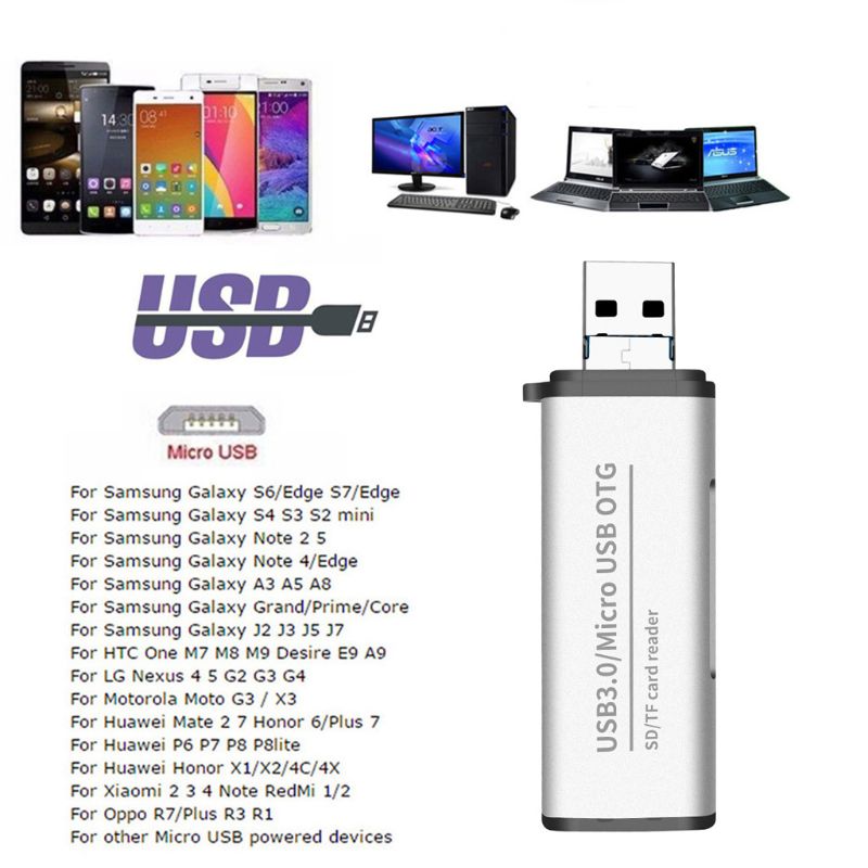 Metall 2 in 1 usb 3.0/ Mikro usb auf sd/Mikro sd speicherkartenleser Mikro usb otg Adapter für macbook samsung huawei xiaomi pc Laptop