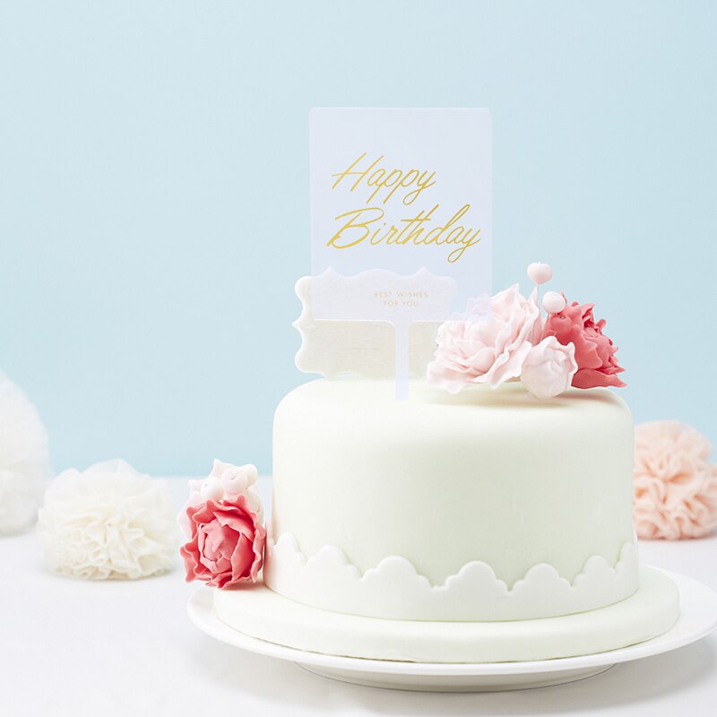 Happy Birthday Acrylic Cake Toppers with Flower Cake Toppers Birthday Party Baking Supplies Cake Decorating Flags Toppers: B06