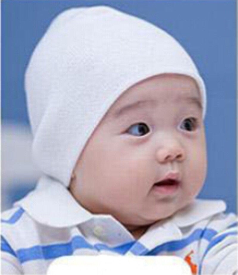 Märke baby hattar mössor vinter varm flicka pojke småbarn spädbarn barn barn söt mössa keps unisex solid stickad mössa: Vit