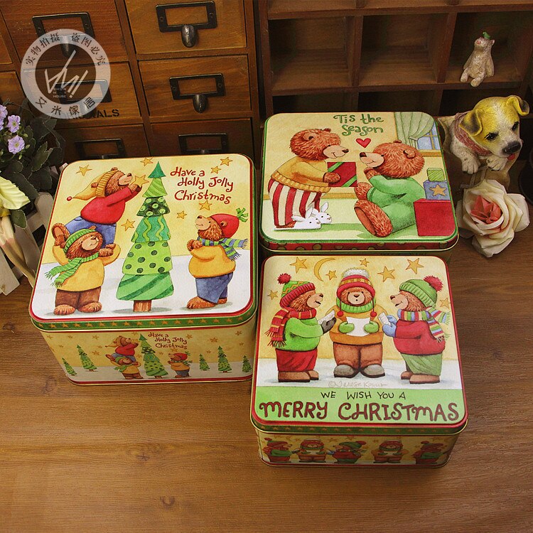 Fantastisk smukt fint fantastisk super jul firkantet sæt jern stor kasse bagning cookie surger tin tre stykker i et sæt