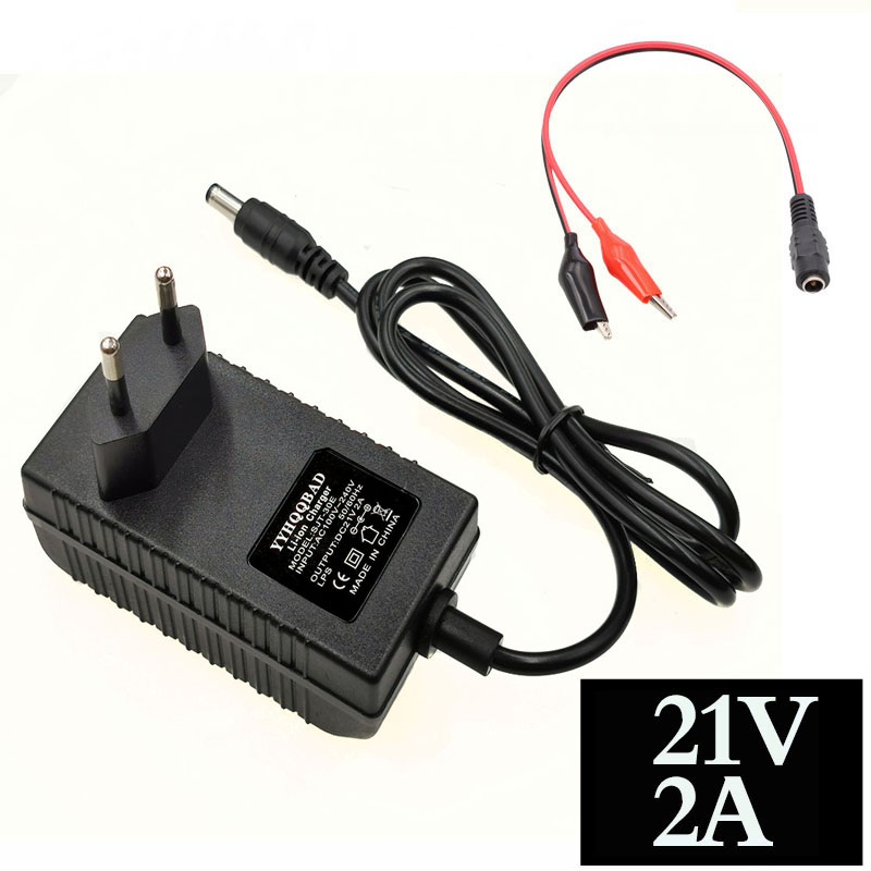 Ładowarka litowa 21V 2A 100-240V do akumulatorów litowych z podświetleniem LED Gniazdo zasilania DC Żeńskie złącze do montażu panelowego: Ciemnoszary / US