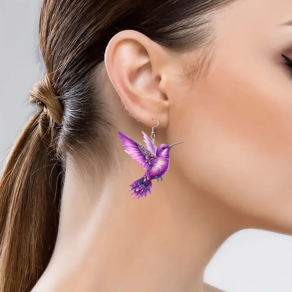 2D Acrylic Hummingbird Earrings Cute Bird Shape Earrings For Women Girls Ear Charms Dangle Jewelry Accessory