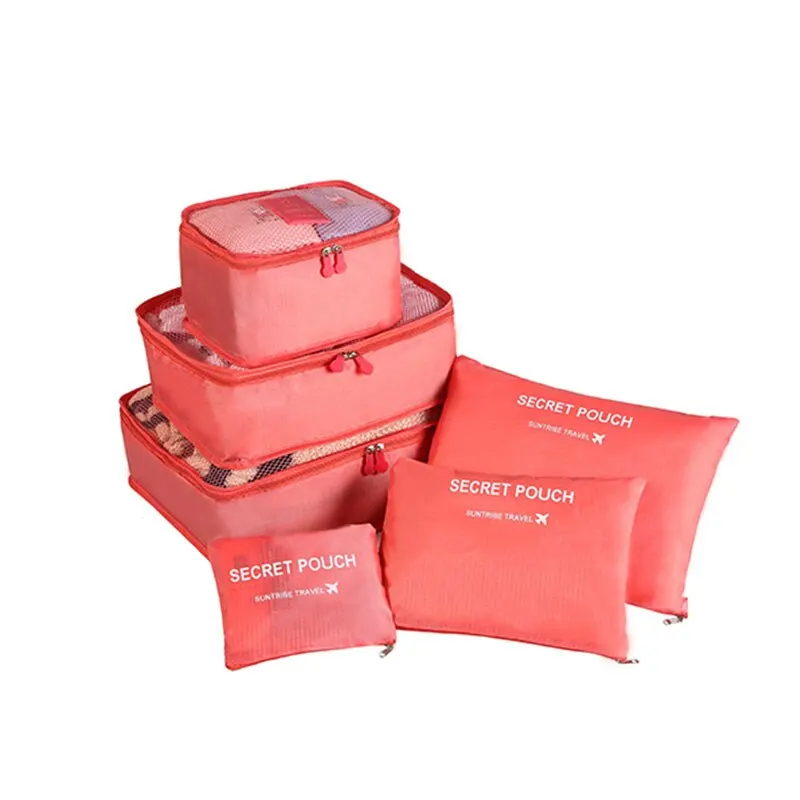 6pcs Set Travel Suitcase Organizer Bags Shoe Clothes Luggage Organizer Bags Luggage Packing Cubes for Travel Organizer Storag: Orange