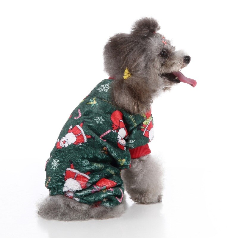Animais de estimação roupas de natal 4-legged inverno frio padrão dos desenhos animados traje tempo cachorro quente macacão para filhote de cachorro pequeno médio cães
