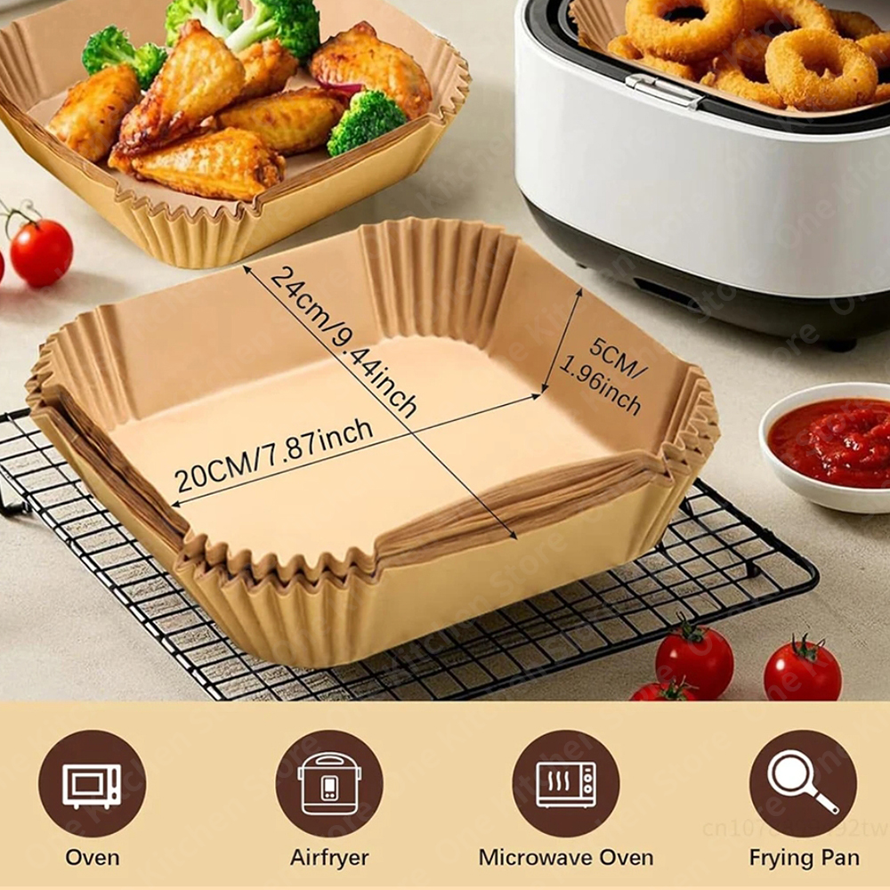 Papel desechable para freidora de aire de 5-8L, papel especial cuadrado para freidora de aire, revestimientos de papel de aceite de silicona para alimentos, accesorios para hornear