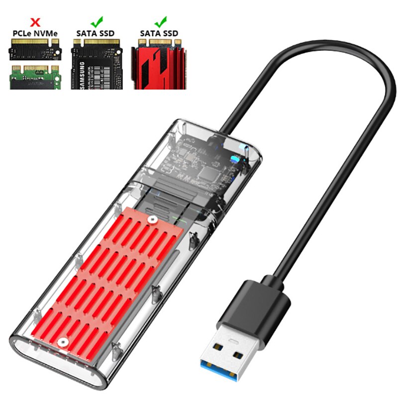 M.2 NGFF SSD SATA To USB 3.0 External Enclosure Storage Aluminium Case Adapter: Red
