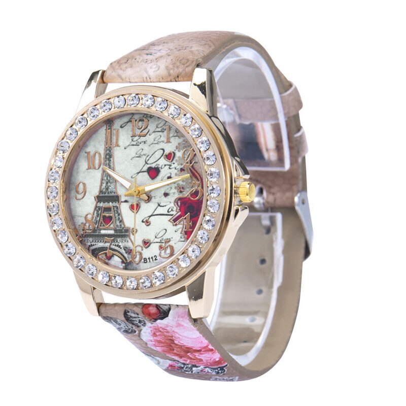 Vintage paris eiffel tower ure luksus læder kvinder quartz ure dame piger dame casual armbåndsure: 159848 brune