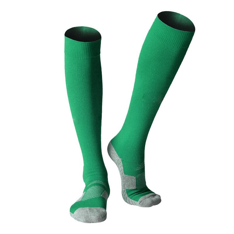 Stil voksen terry sål fodbold sokker høj beskytte ankel og kalv fodbold sokker: Mørkegrøn