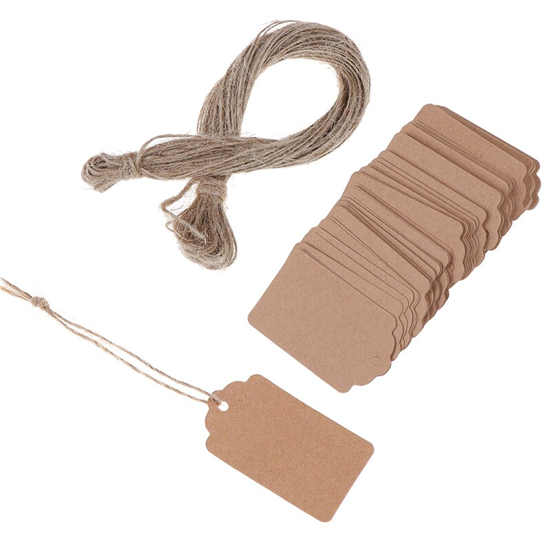 100Pcs/Lot 3cmx5cm Cards Blank Kraft Jewelry Price Label Kraft Paper String Price Tags With String 20m