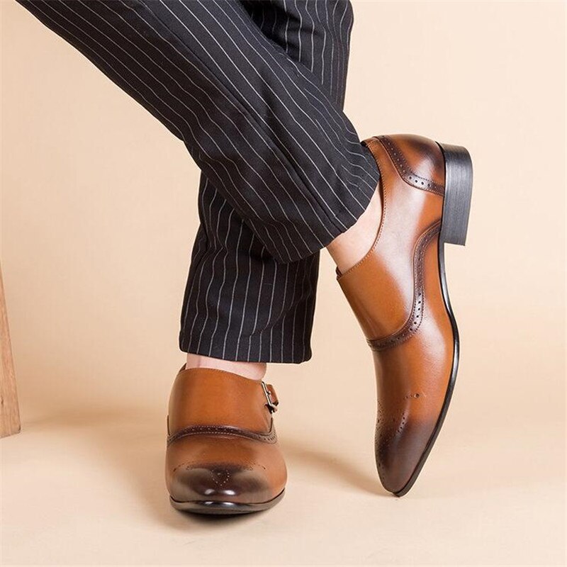 Big Size 38-48 Retro Men Classic Business Formal Shoes PU leather Men Oxford Dress Shoes Gentleman's Monk Strap Shoes