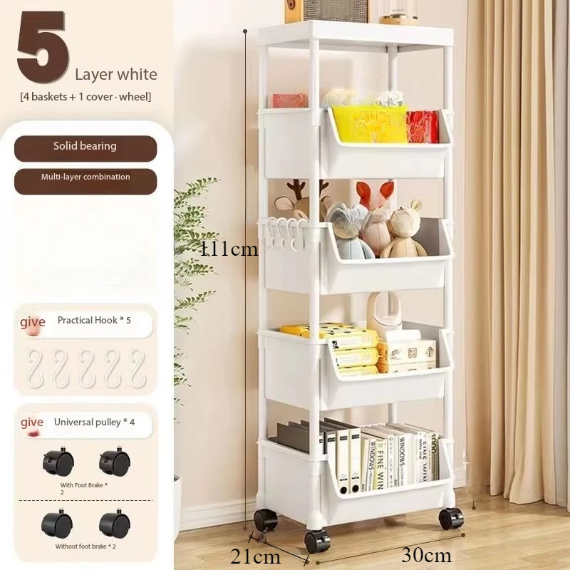Tragbares, bewegliches Lagerregal, mehrstöckiges Wagen-Regal mit schmalem Schlitz und Rädern für Küche, Badezimmer, Wohnzimmer, Bücher, Organizer: Pflaume
