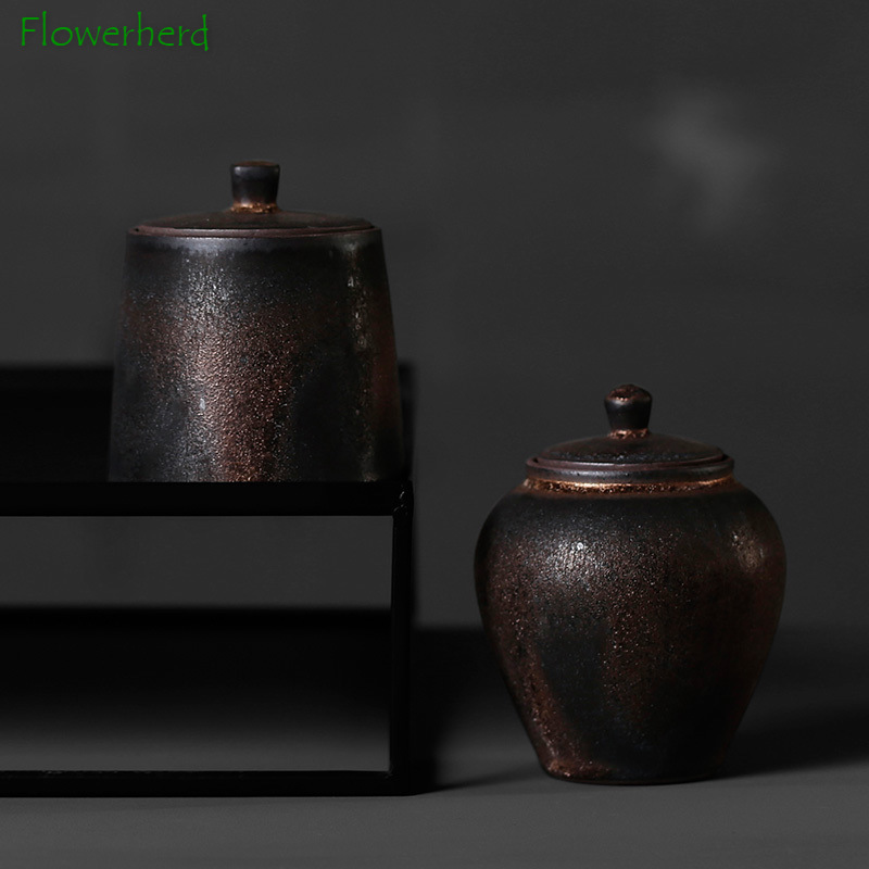 Large Ceramic Tea Caddy Sealed Caddy Japanese-style Coarse Pottery Household Tea Organizer Tea Tins Tea Container Tea Storage