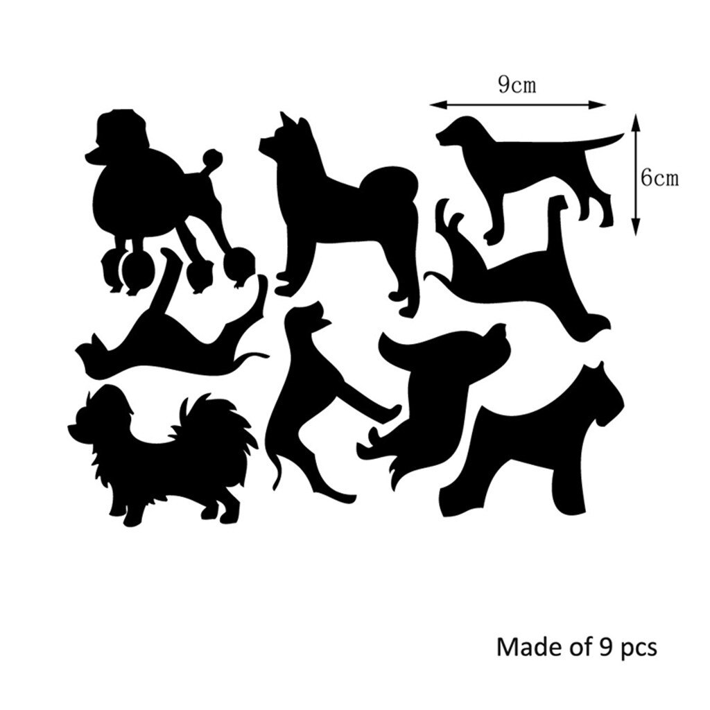 9pc tegneserie hund speil klistremerke akryl låve vegg klistremerke miljøspeil klistremerke dekor pinne til barnerom hjem dekor: Svart