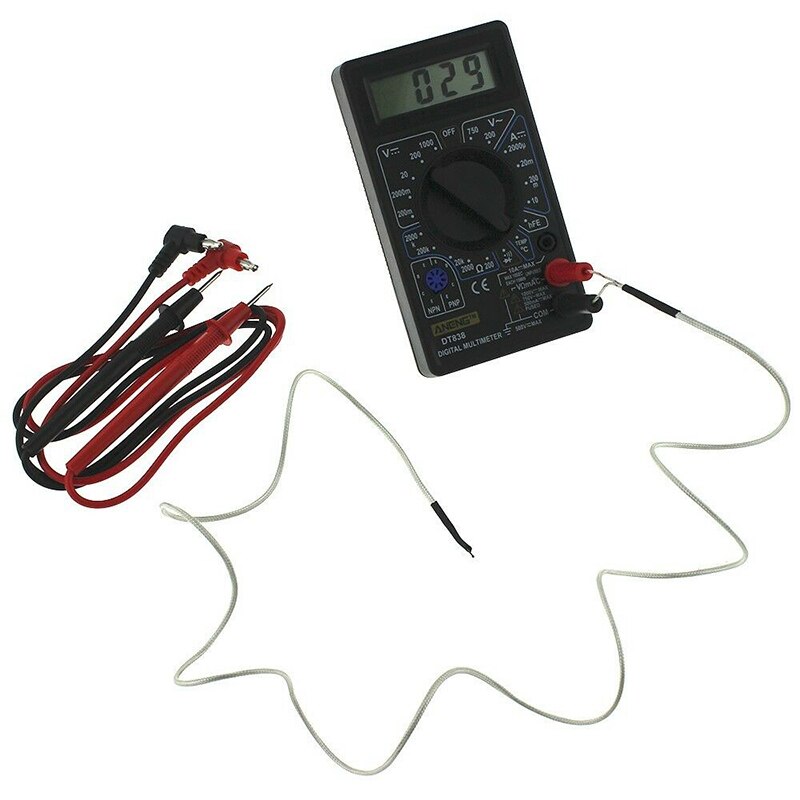 LCD Digital Multimeter Tester DT838 Voltmeter Measuring Current Resistance Temperature Meter AC DC Ammeter Test Lead Probe Test