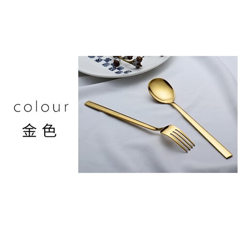 Edelstahl Löffel Gabel Kaffee Kuchen Dessert Eis Gabeln Löffel Koreanische Quadratischen Griff Farbe Gabel Löffel Geschirr Besteck: Spoon gold