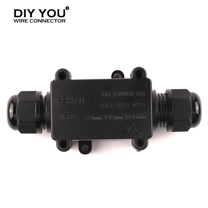 2 Way IP68 41A/450V External Waterproof Cable Electrical Junction Box With terminal for Outdoor Led Light Wiring Accessories