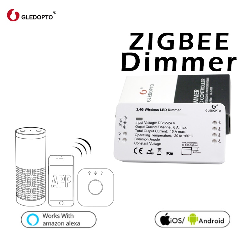 GLEDOPTO ZIGBEE Smart Dimmer Strip Controller DC12/24V Led Controller Zll Standard Led app Voice Control Work With Echo