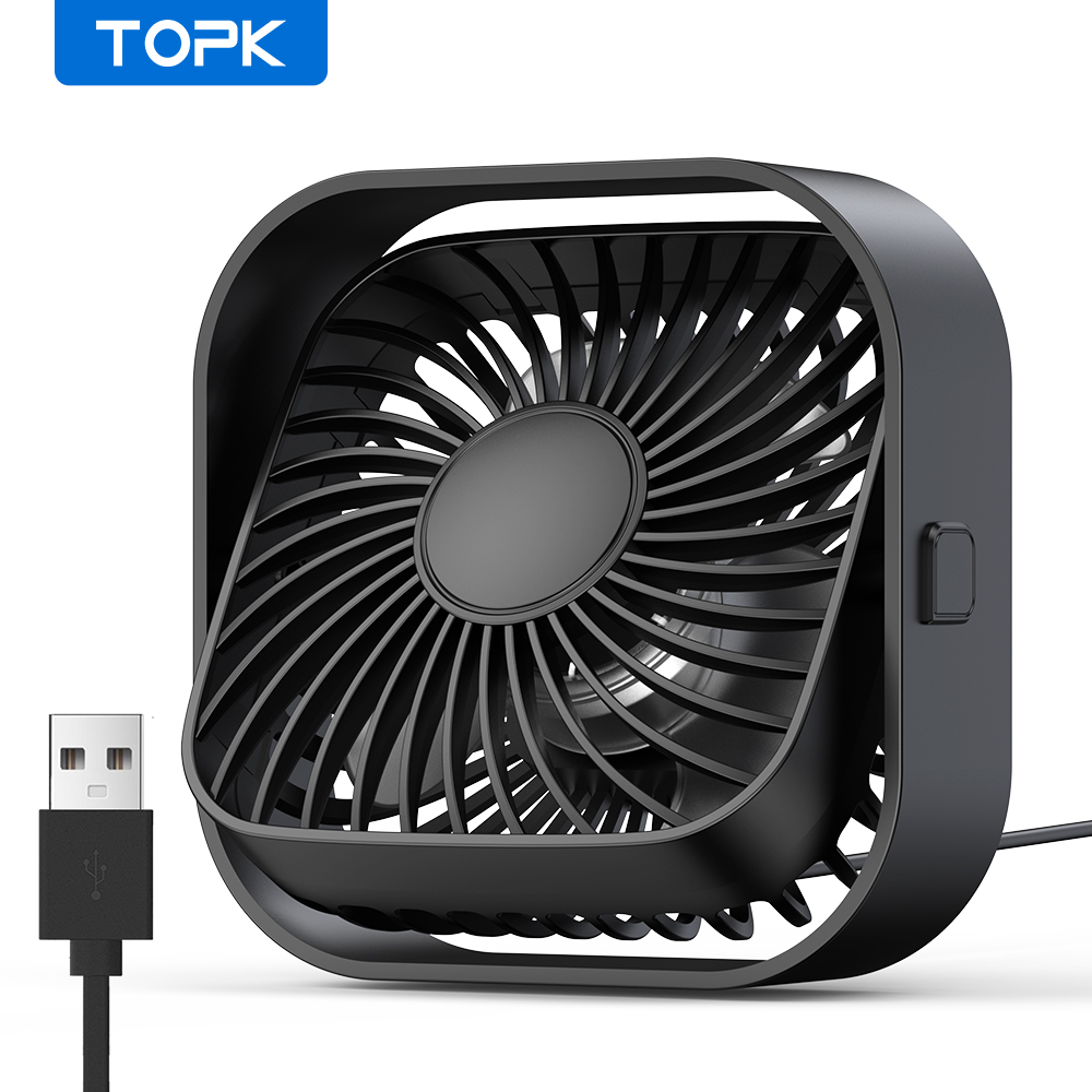 TOPK-miniventilador portátil USB, ventilador de mesa eléctrico Personal de escritorio, ventiladores de pie para habitación, viento de 3 velocidades, giratorio de 360 ° para acampar