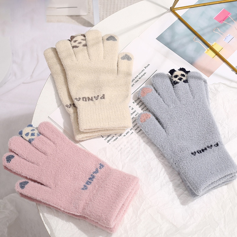 Gants d&#39;hiver pour femmes, avec Panda de dessin animé, en velours, pour garder au et au froid, pour le cyclisme en plein air, le ski, coupe-vent
