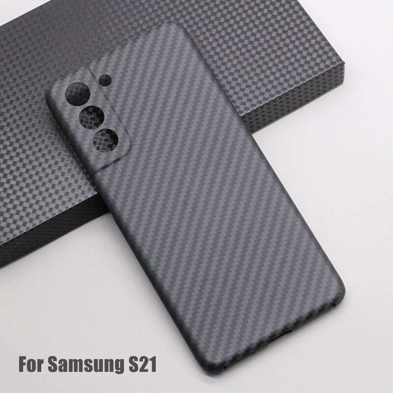 Amstar-samsung galaxy s21/s21 plus/s21ultra用の純粋なカーボンファイバーシェル,超薄型: S21 Black Len-wrap