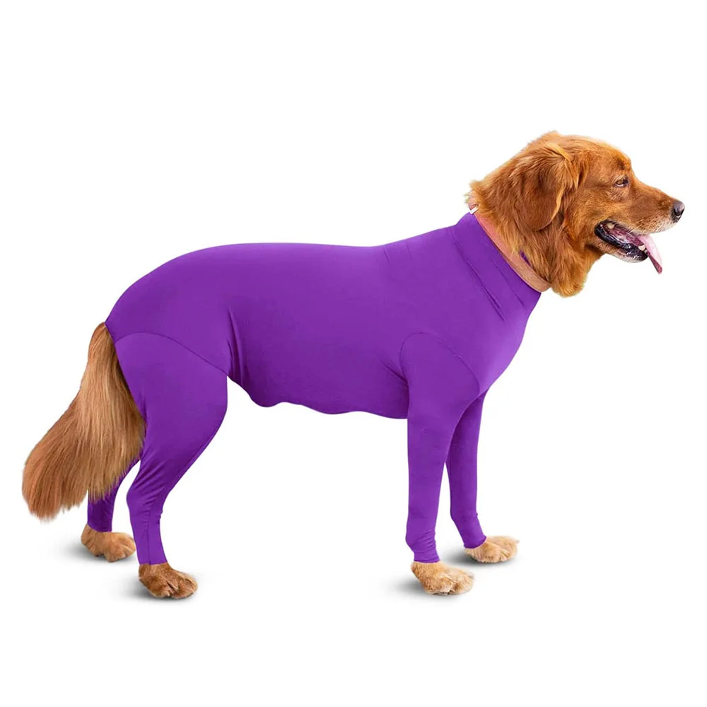 Pet Dog Onesie Clothes Anxiety Calming Shirt For Medium Large Dogs 4-leg Dog Jumpsuit Prevent Shedding Hair Surgery Recovery: XL / PURPLE