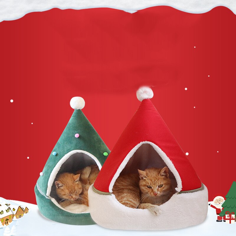 Cama de gato invierno cálido cama de Navidad para gatos Cueva de perro mascota cama desmontable para gatos cama para gato