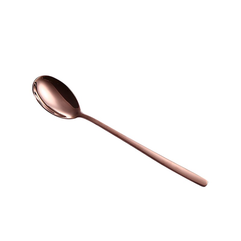 1PC Dessert Spoon Stainless Steel Vacuum Plating Coffee Dessert Stirring Spoon Shovel Long Handle Fruit Salad Forks: Spoon-3
