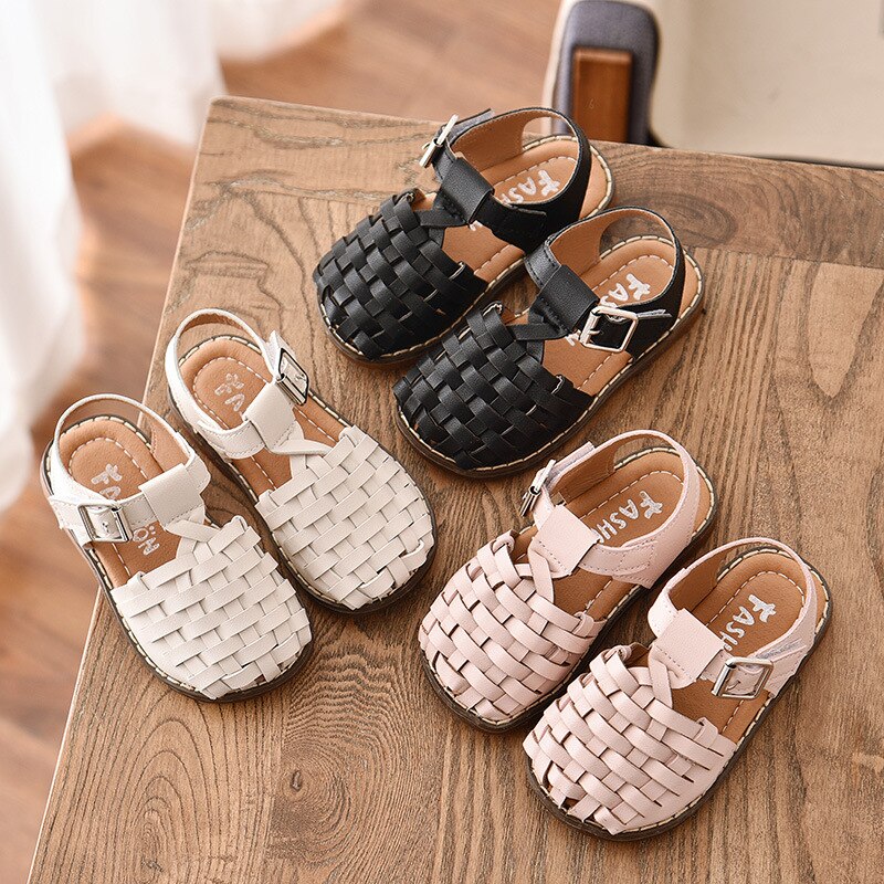Sommer børnesko pigesandaler småbørnsstrandsandalier infantil vintage vævet børnesandaler baby prinsessesko