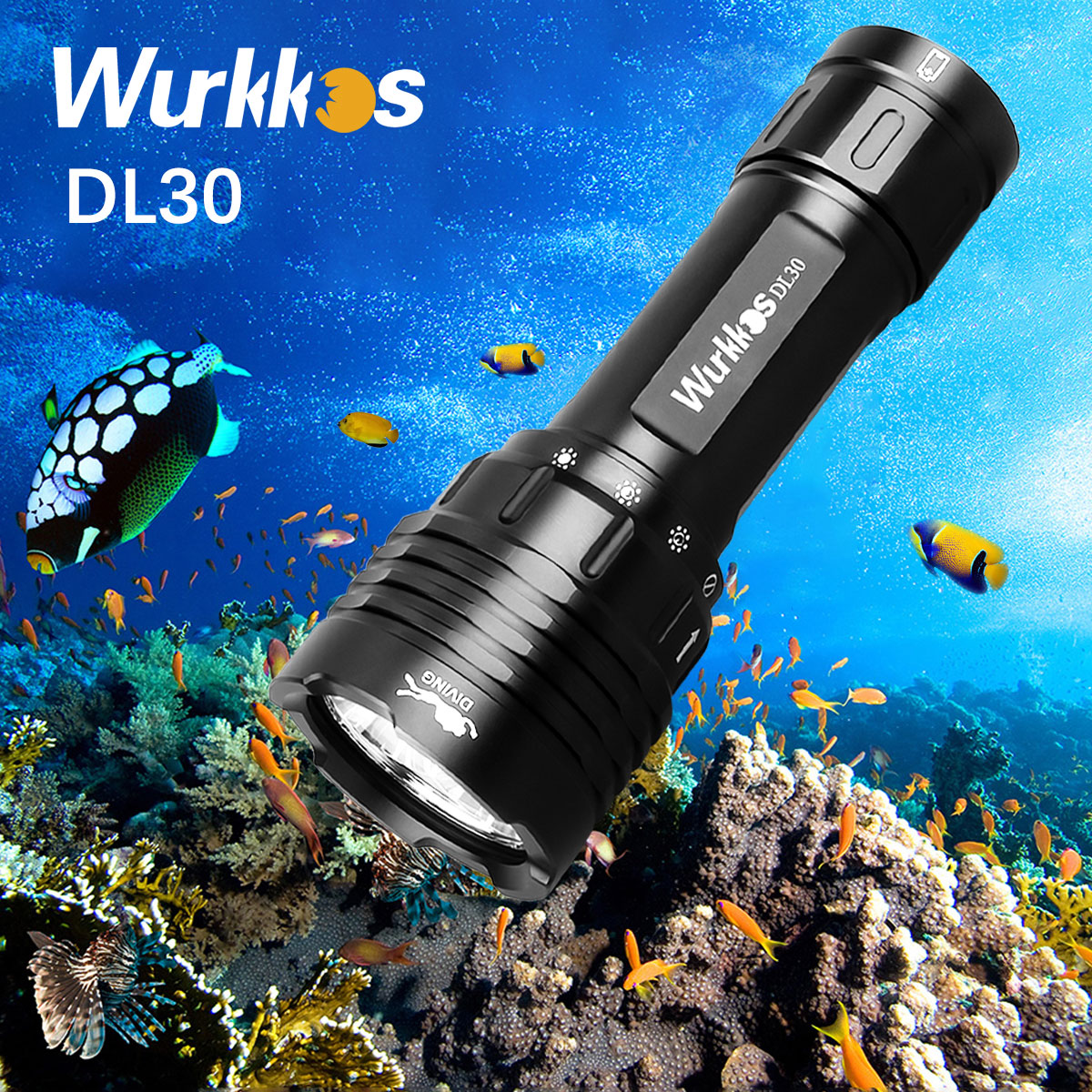 Wurkkos DL30 Dive Light 21700 Led Zaklamp Onderwater IPX-8 Waterdichte Zaklamp 3600lm Triple LH351D Magnetische Controle Ring Schakelaar