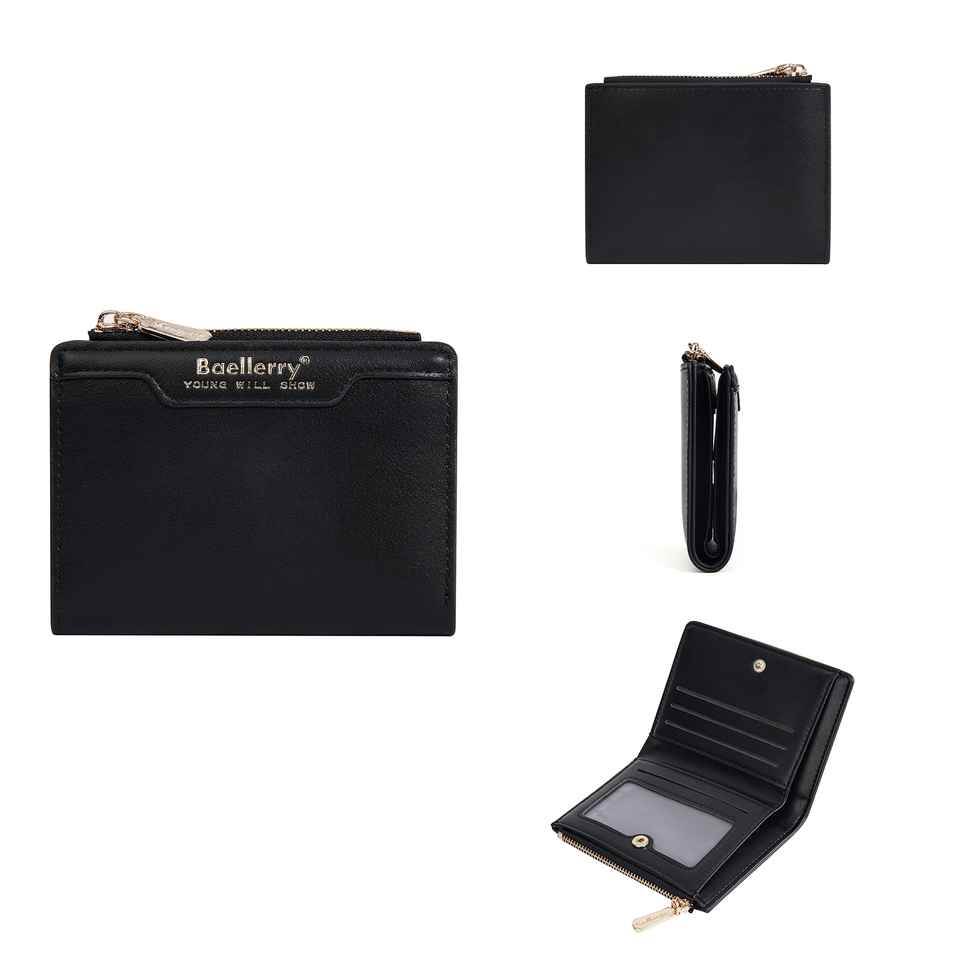 Women's Wallet Premium Product Short Wallet Organize Credit Cards and Business Cards Large Capacity Function: black