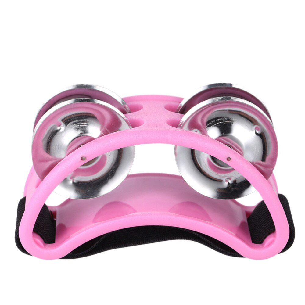 Foot Tambourine Percussion Musical Instrument With Metal Jingle Bells (Black): Pink