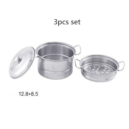 40Pcs Stainless Steel Kids House Kitchen Toy Cooking Cookware Children Pretend & Play Kitchen Playset for Children- Silver: 3pcs No box