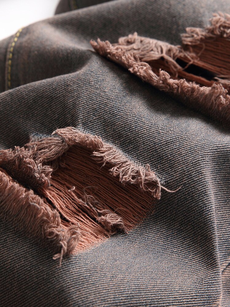 Men Gradient Color Denim Jeans Casual Holes Ripped Distressed Straight Pants Trousers