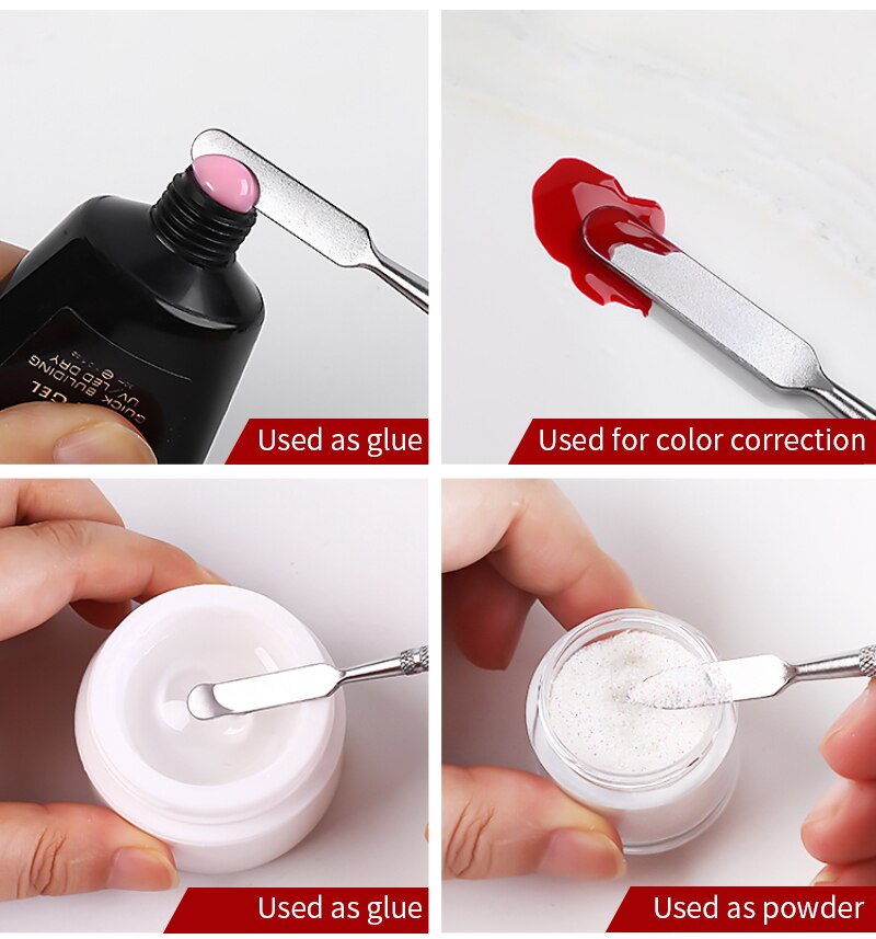 1PC Dual Ended Nail Art Acrylic UV Gel Extension Builder Pen Stainless Steel UV Gel Remover Spatula Mixing Stick Manicure Tool