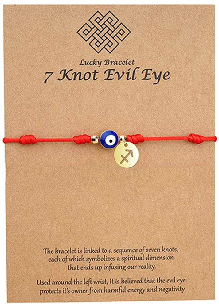 Rood Touw Constellation Armband 7 Knoop Boze Oog Geluk String Bescherming Zodiac Armband Link Charm Voor Vrouwen Meisjes: (11.22-12.21) Sagitt