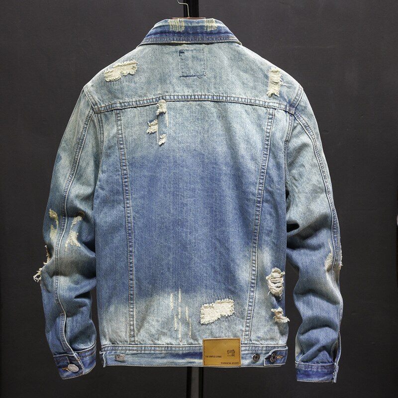 Men's Ripped Jean Jacket Hip Hop Streetwear Coats Chaqueta Hombre 3XL Denim Jackets Men Cowboy Slim Fit Bomber Jacket