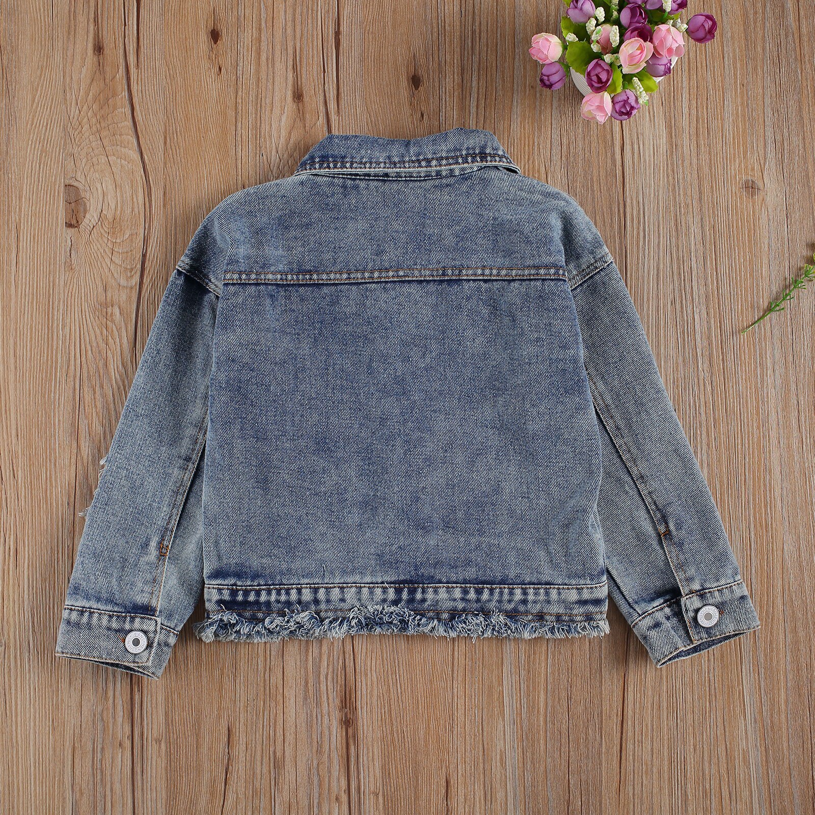 Girls ripped jacket, children leopard print pocket autumn jacket
