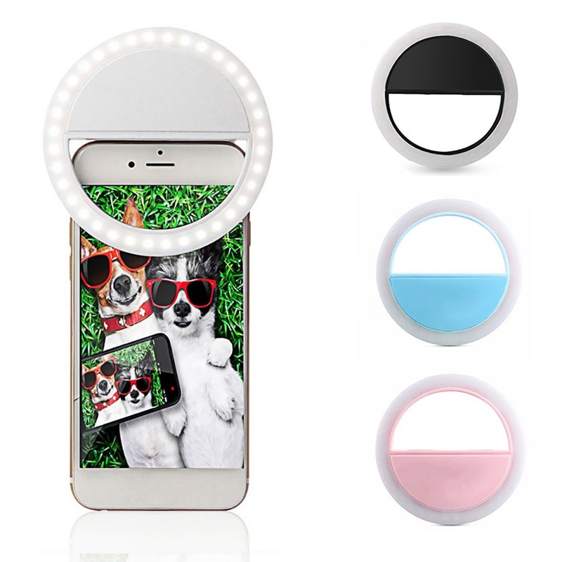 Mobiltelefon lys klip selfie led auto flash til mobiltelefon smartphone rund bærbar selfie lommelygte makeup spejl 1pc