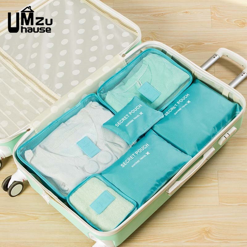 6Pcs Travel Suitcase Storage Bags Set Luggage Organizer Pack Home Organization Reusable Fabric Underwear Clothes Cosmetic Packet: Blue