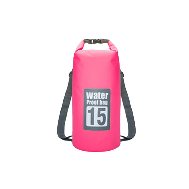15L waterproof bag outdoor trekking camping impermeable backpack beach ocean bag water resistant rafting swimming dry sack river: Pink