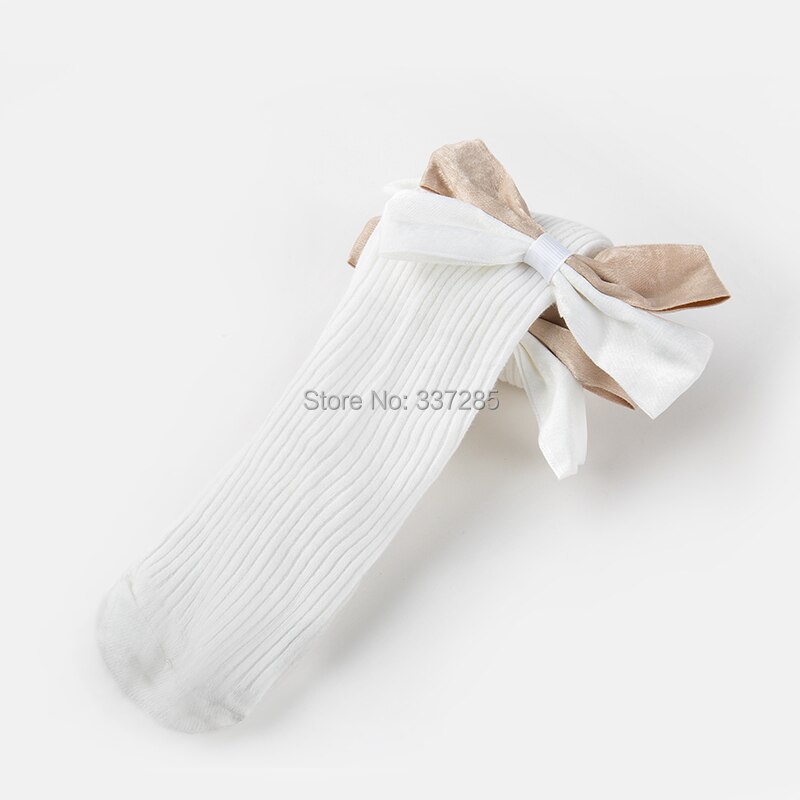 Collant colorati in cotone con fiocco grande per bambina collant per neonato autunno inverno collant lavorati a maglia a strisce principessa carino per bambini bambini: bianca / L